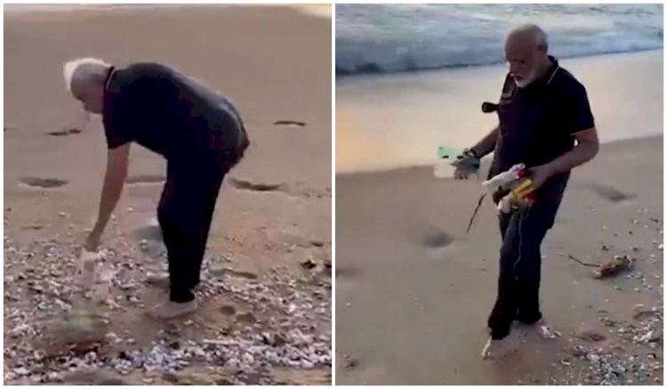 प्रधानमंत्री ने महाबलीपुरम के समुद्र तट पर की फ्लोगिंग,देशवासियों से की सार्वजनिक स्थानों को साफ रखने अपील